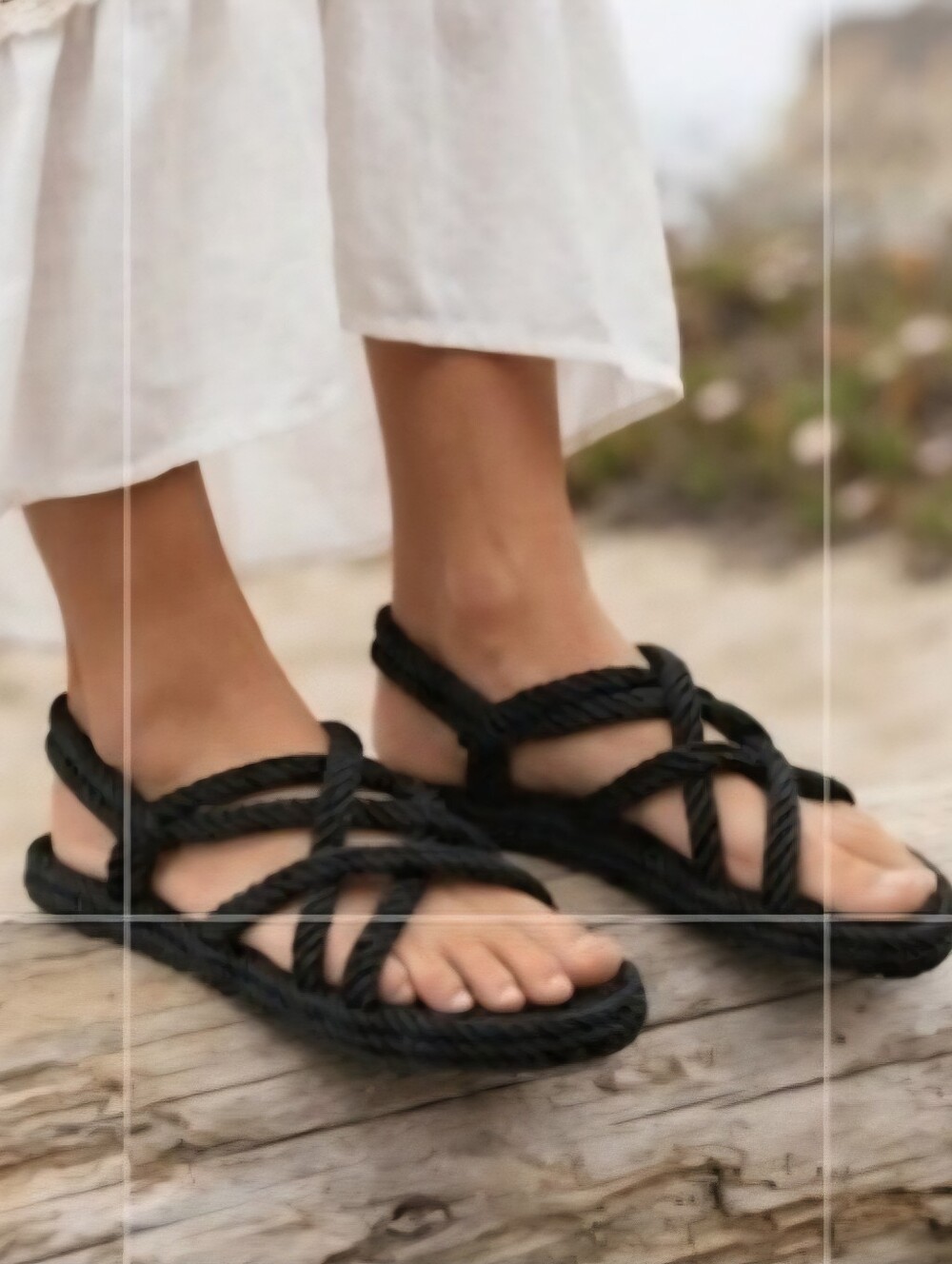 Foxy Feet Black Rope Nomadic JC Sandals Beachy Summer Size 8